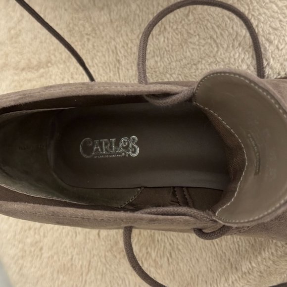 Taupe Suede Booties Women 7.5 M Carlos "Graham" lace-up tan boho ankle boot - Picture 10 of 11